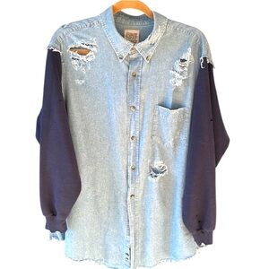 NWOT LF Vintage Oversized Distressed Denim Top